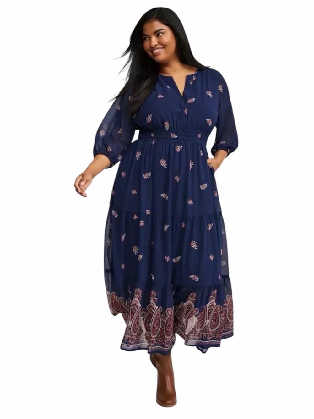 Torrid Women’s Y-Neck Maxi Dress Border Size 6 (6X/30)